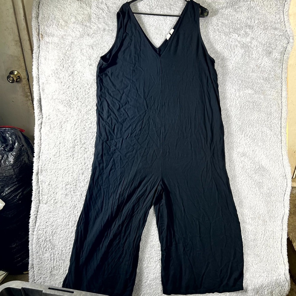 Melrose and Market Jumpsuit Women Plus 2X Black Rayon Sleeveless V-Neck Wide Leg